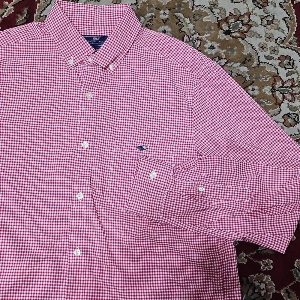 Vineyard Vines Mens Tucker Shirt Button Down Gingham Checkered Pink White Medium